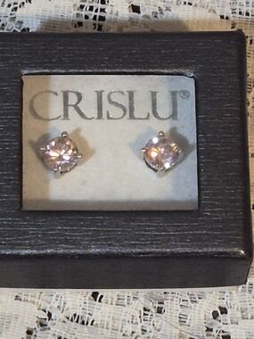 CRISLU 2.0 cttw Pink CZ Sterling Silver Round Basket Stud Earrings NIB